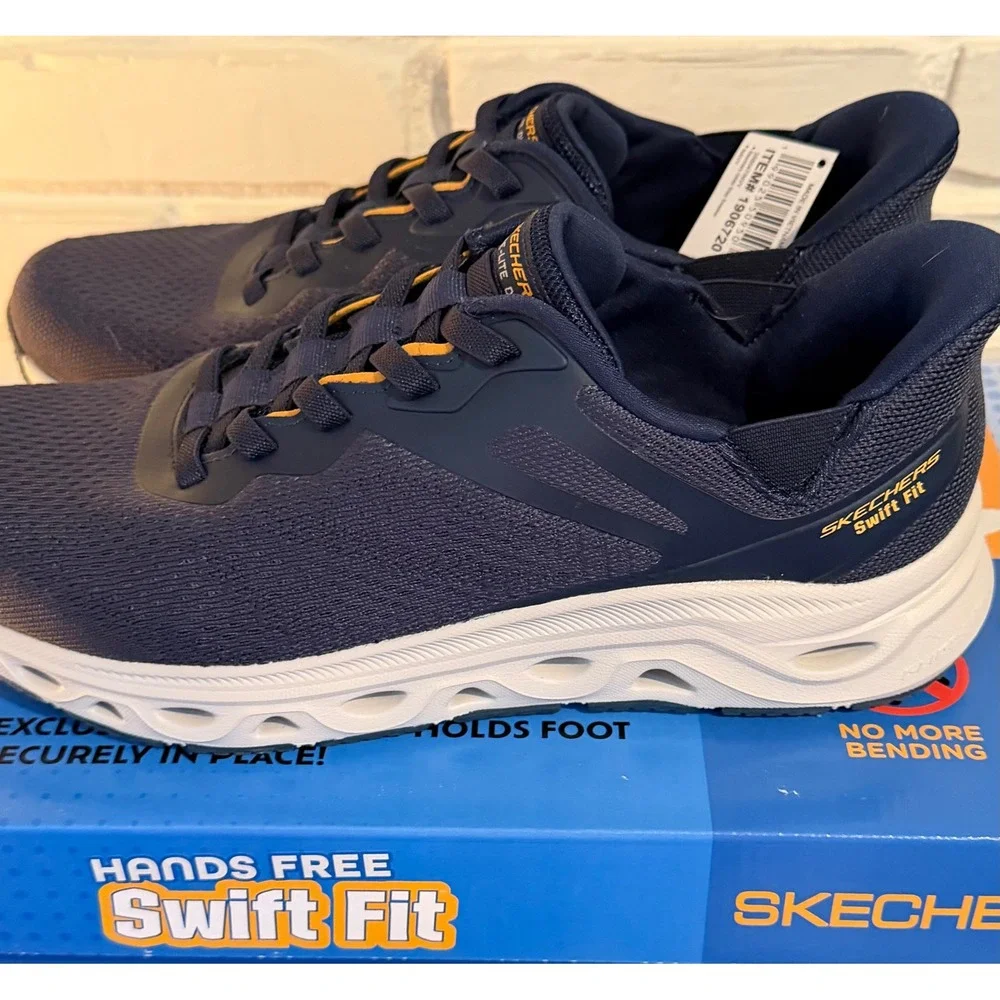 Skechers Mens Hands Free Slip-ins Glide-Step Swift Fit Navy Blue Shoes •11• Walk